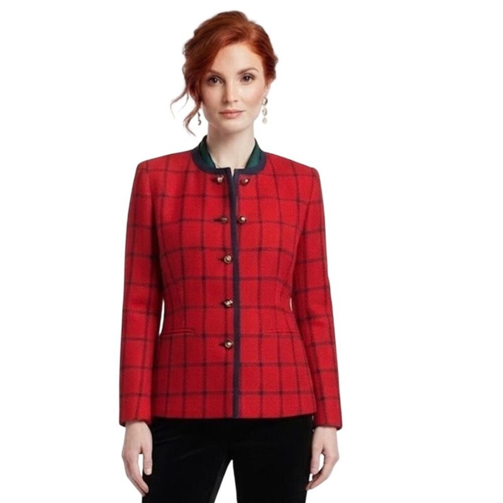 CASUAL CORNER Vintage Red Plaid Trachtan Blazer Jacket Wool Blend Coat Medium